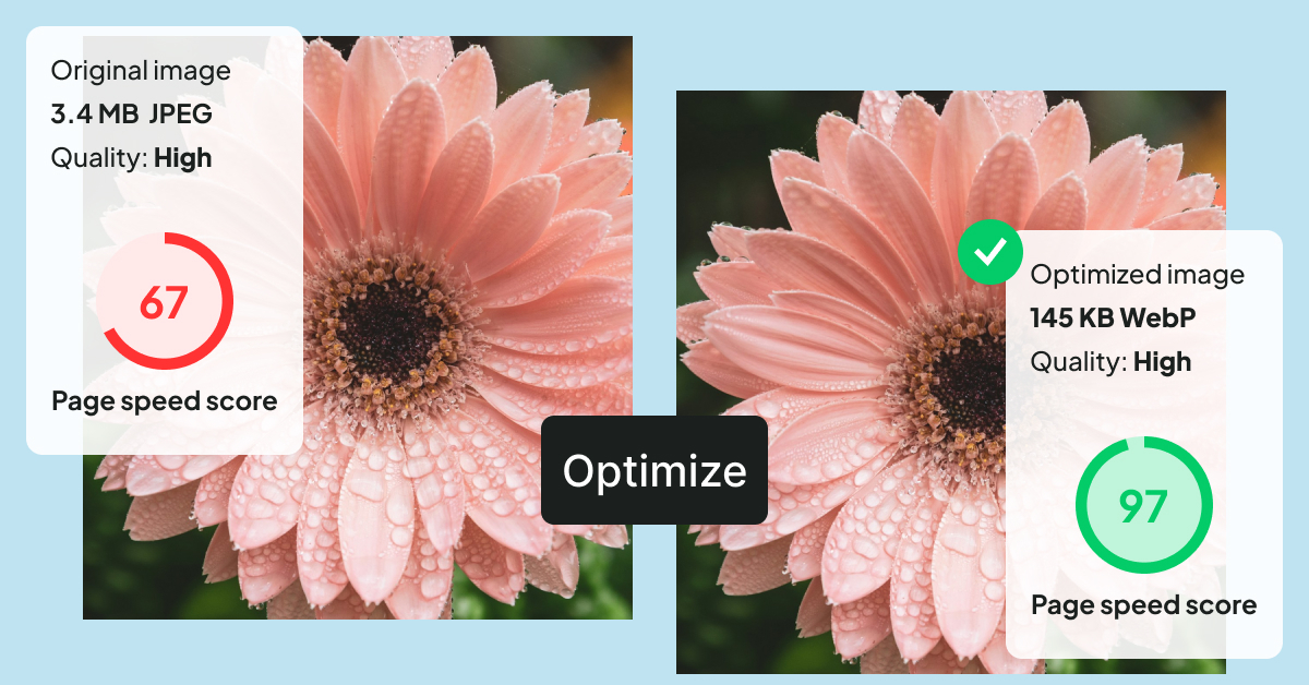 Before and after comparison showing a JPEG image reduced in file size after WebP conversion